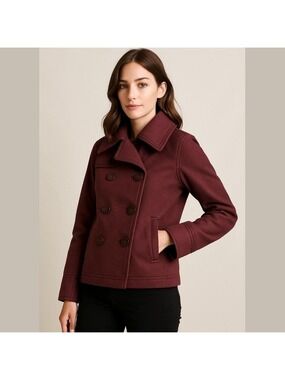 Lululemon Burgundy Double Breasted Moto Peacoat Jacket 8